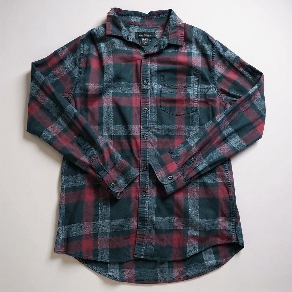 Men's Medium Marc Anthony Slim-Fit Soft Touch Flannel Button-Down Shirt Burgundy - Picture 2 of 4